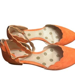 Boden Pink Coral Scalloped Ankle Strap Flats